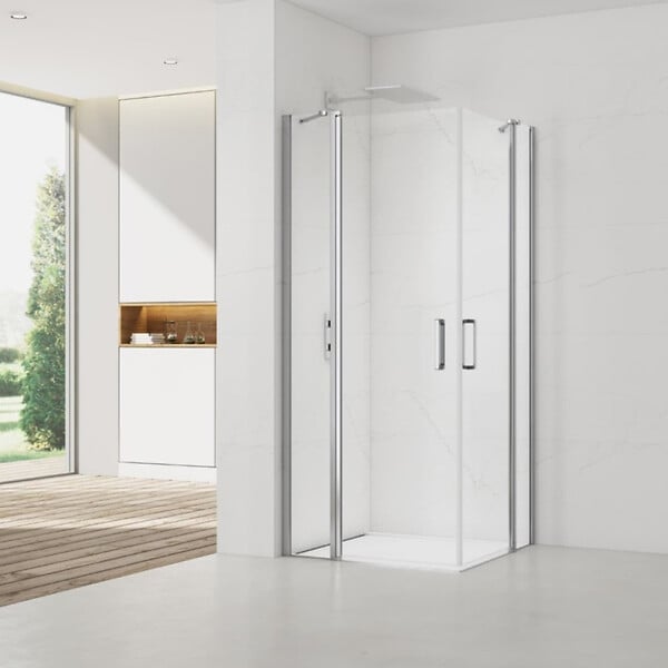 SWISS AQUA TECHNOLOGIES - Swiss Aqua Technologies Fusion Portes de douche acces en angle pivotantes 100x100cm anticalcaire avec profilés chrome brillant (SATFUDP100100-SET) - large