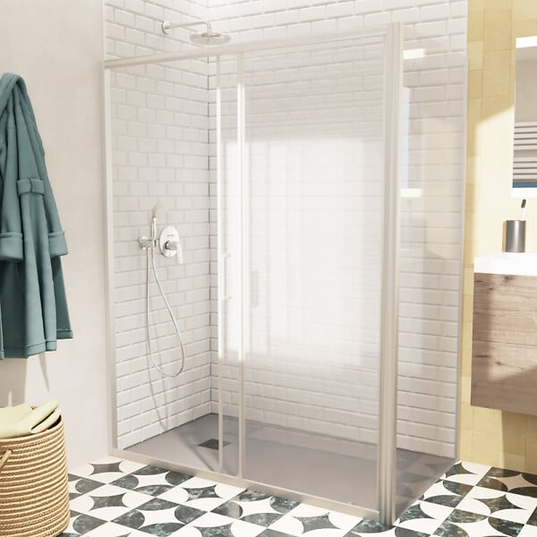 SWISS AQUA TECHNOLOGIES - Swiss Aqua Technologies TEX BB ensemble porte coulissante/paroi 140x90cm anticalcaire avec profilés chrome brillant (TEXDBB140S90-SET) - large