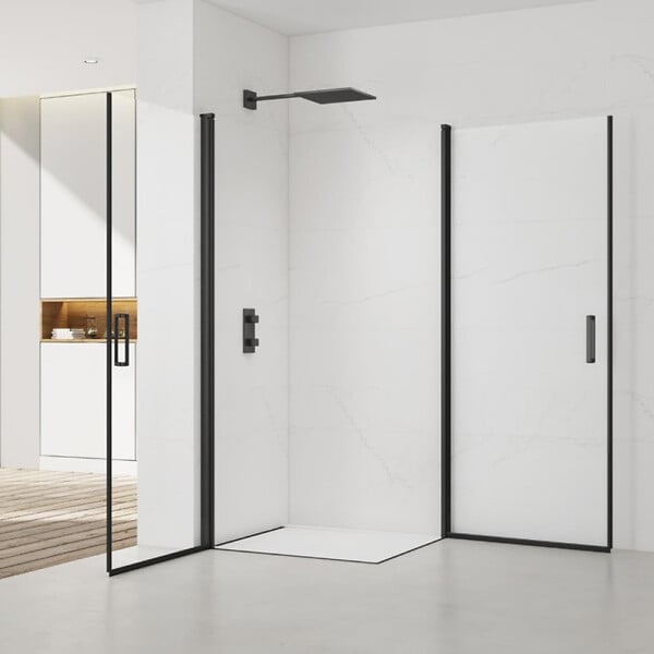 SWISS AQUA TECHNOLOGIES - Swiss Aqua Technologies Fusion Portes de douche acces en angle pivotantes 80x80cm anticalcaire avec profilés noir mat (SATFUD8080C-SET) - large