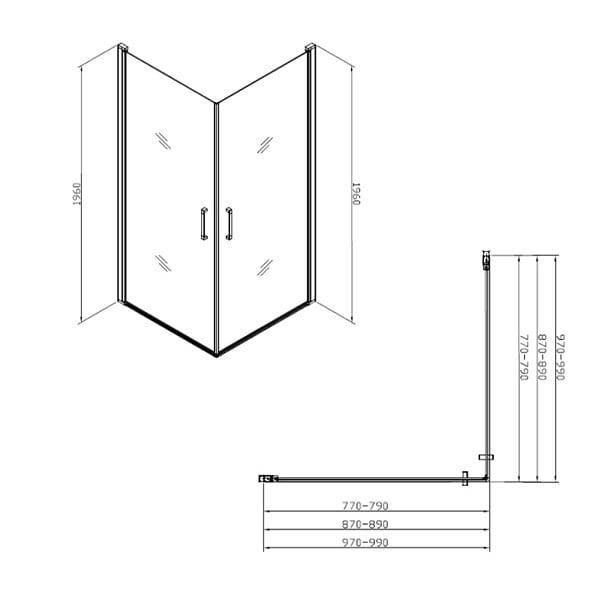 SWISS AQUA TECHNOLOGIES - Swiss Aqua Technologies Fusion Portes de douche acces en angle pivotantes 80x80cm anticalcaire avec profilés noir mat (SATFUD8080C-SET) - large