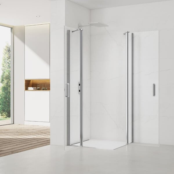 SWISS AQUA TECHNOLOGIES - Swiss Aqua Technologies Fusion Portes de douche acces en angle pivotantes 90x90cm anticalcaire avec profilés chrome brillant (SATFUDP9090-SET) - large