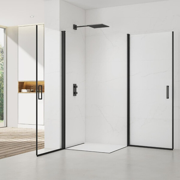 SWISS AQUA TECHNOLOGIES - Swiss Aqua Technologies Fusion Portes de douche acces en angle pivotantes 90x90cm anticalcaire avec profilés noir mat (SATFUD9090C-SET) - large