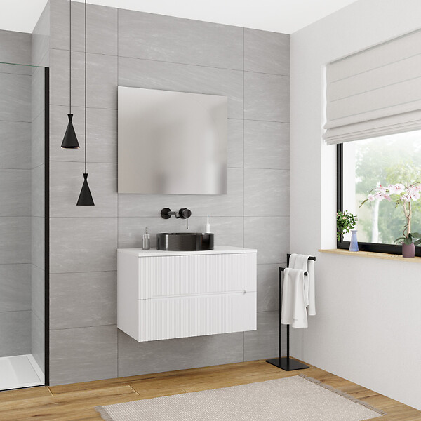 CERAMIA - Ceramia 80cm, meuble de salle de bain assemblé, certifié FSC, blanc cassé (CERAMIA-5OW80) - large