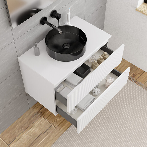 CERAMIA - Ceramia 80cm, meuble de salle de bain assemblé, certifié FSC, blanc cassé (CERAMIA-5OW80) - large