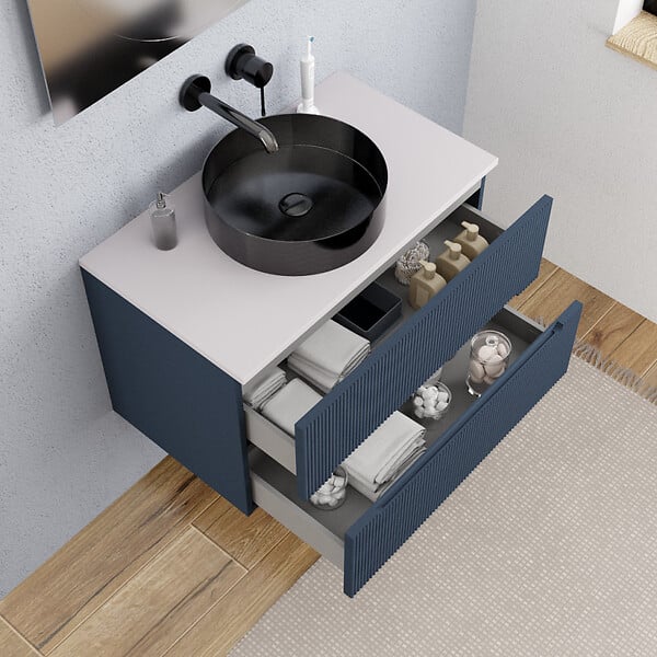 CERAMIA - Ceramia 80cm, meuble de salle de bain assemblé, certifié FSC, bleu foncé (CERAMIA-5DB80) - large