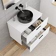 CERAMIA - Ceramia Set complet 80 cm : plan vasque blanc mat + meuble assemblé certifié FSC, blanc cassé (CERAMIA-4OW80-S) - vignette
