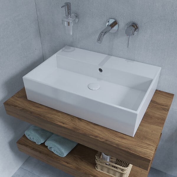 EGGER - Egger Set Naturel plan vasque 100x8x50 cm + support 39,5 cm + support porte serviette 45 cm, brun clair (DO10050DH-FIX2) - large
