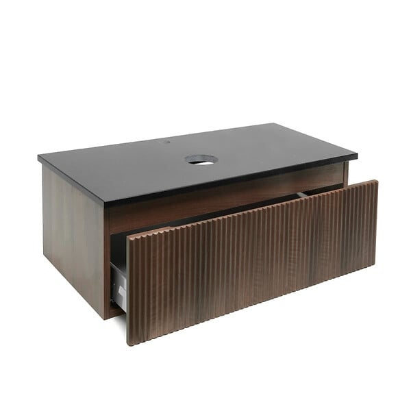 SWISS AQUA TECHNOLOGIES - Swiss Aqua Technologies Meuble de salle de bain avec comptoir en pierre artificielle SAT Evolution 98x30x44,8 cm noyer mat (SATEVO100NATK) - large