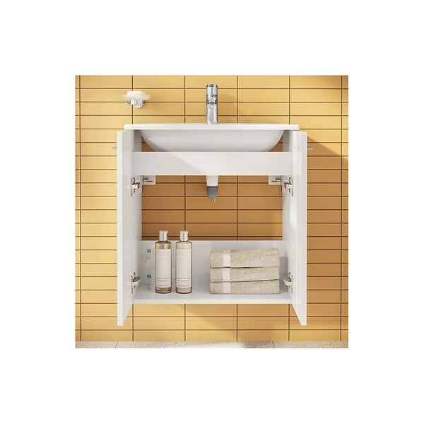 VITRA - Vitra  Mia ensemble meuble non assemblé 59x61x39,5 cm + miroir + lavabo céramique +  éclairage LED, blanc brillant (MIASETFP60B) - large