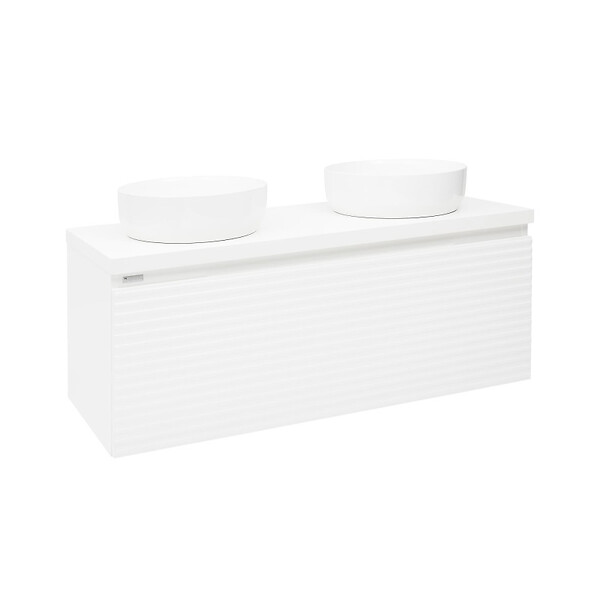 NATUREL - Naturel Meuble sous lavabo strié pour salle de bain Naturel Savona 118x43x44,8 cm blanc brillant (SAVONA120BID) - large