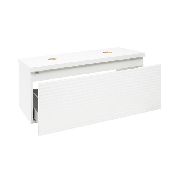 NATUREL - Naturel Meuble sous lavabo strié pour salle de bain Naturel Savona 118x43x44,8 cm blanc brillant (SAVONA120BID) - large