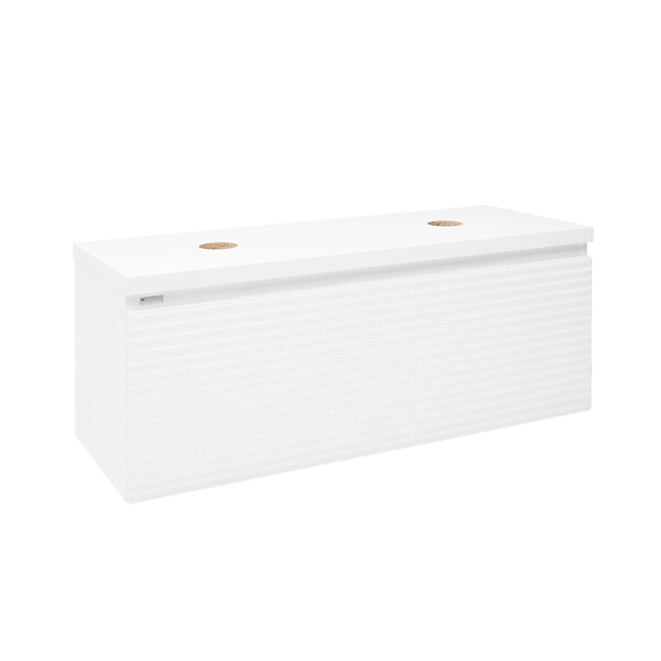NATUREL - Naturel Meuble sous lavabo strié pour salle de bain Naturel Savona 118x43x44,8 cm blanc brillant (SAVONA120BID) - large