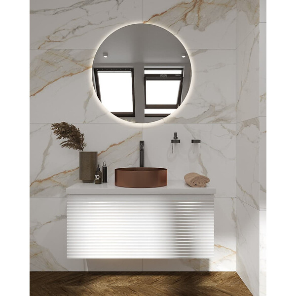 NATUREL - Naturel SAVONA Meuble de salle de bain suspendu 98x43x44,8 cm, Blanc Brillant (SAVONA100BID) - large