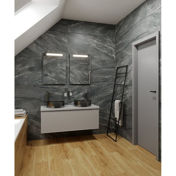 NATUREL - Naturel Meuble sous lavabo strié pour salle de bain Naturel Savona 118x43x44,8 cm gris mat (SAVONA120GMD) - large