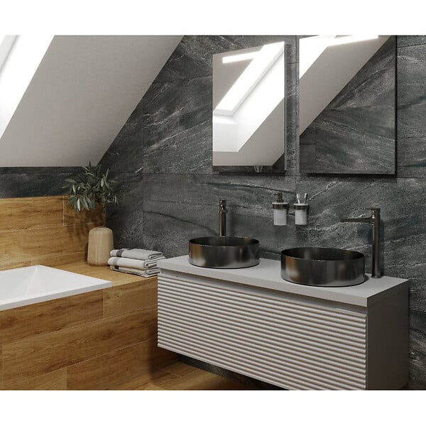 NATUREL - Naturel Meuble sous lavabo strié pour salle de bain Naturel Savona 118x43x44,8 cm gris mat (SAVONA120GMD) - large