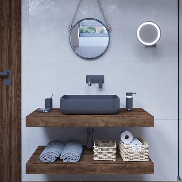 EGGER - Egger Set Naturel plan vasque 120x8x50 cm + fixation 39,5 cm + fixation porte serviette 45 cm, brun foncé (DO12050DT-FIX2) - large