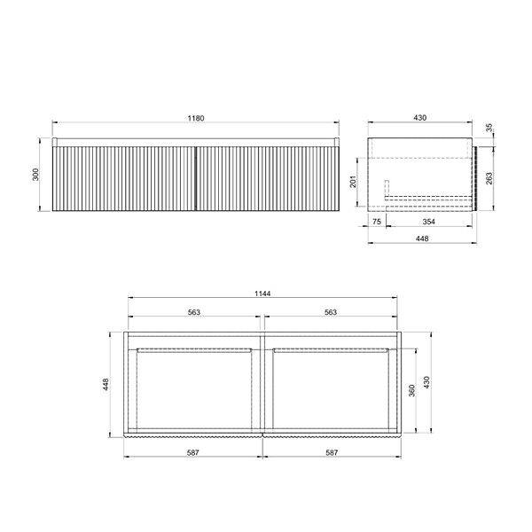 SWISS AQUA TECHNOLOGIES - Evolution 118x30x44,8 cm meuble sous vasque suspendu, noyer Aida mat (SATEVO120NA) - large