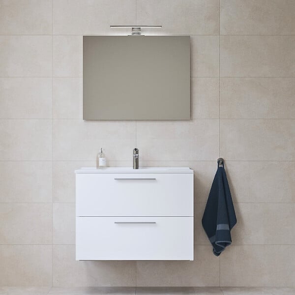 VITRA - Mia ensemble meuble préassemblé 79x61x39,5 cm avec lavabo, miroir avec éclairage LED, Blanc brillant (MIASET80B) - large