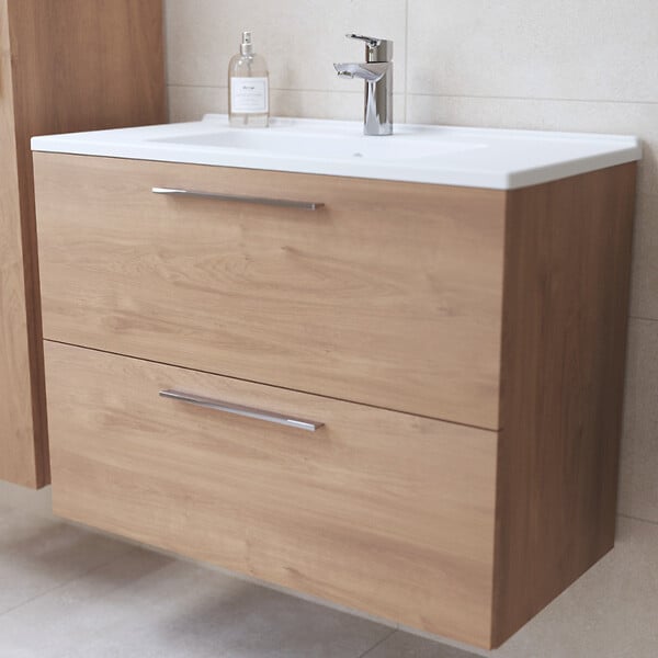 VITRA - Vitra  Mia ensemble meuble 79x61x39,5 cm avec miroir, lavabo et éclairage LED, Chêne (MIASET80D) - large