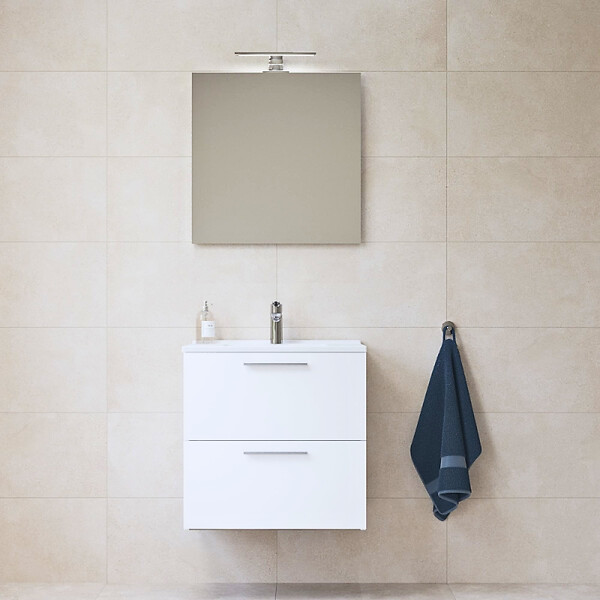 VITRA - Vitra  Mia ensemble meuble préassemblé 59x61x39,5 cm avec miroir, lavabo et éclairage LED, Blanc brillant (MIASET60B) - large
