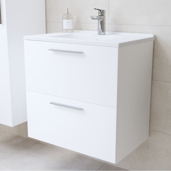 VITRA - Vitra  Mia ensemble meuble préassemblé 59x61x39,5 cm avec miroir, lavabo et éclairage LED, Blanc brillant (MIASET60B) - large