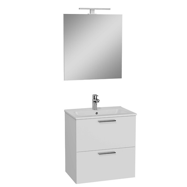VITRA - Vitra  Mia ensemble meuble préassemblé 59x61x39,5 cm avec miroir, lavabo et éclairage LED, Blanc brillant (MIASET60B) - large