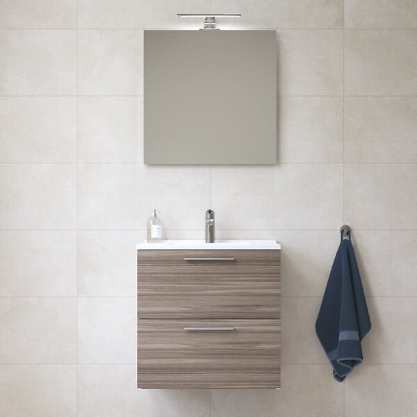 VITRA - Vitra  Mia ensemble avec meuble préassemblé 59x61x39,5 cm + miroir + lavabo en céramique + éclairage LED, Cordoba (MIASET60C) - large