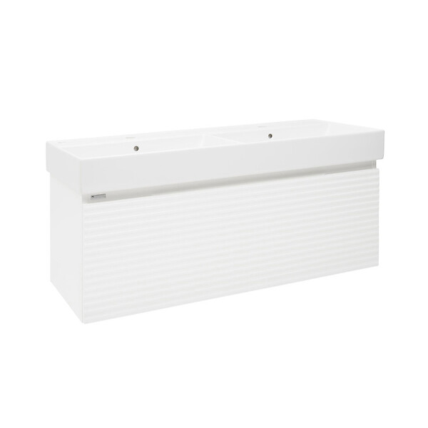NATUREL - Naturel Meuble et lavabo salle de bain strié Naturel Savona 118x43x44,8 cm blanc brillant (SAVONA120BIU2) - large