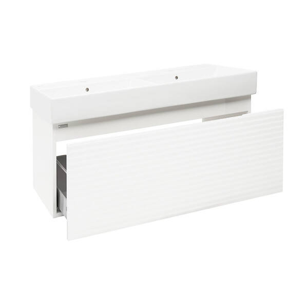 NATUREL - Naturel Meuble et lavabo salle de bain strié Naturel Savona 118x43x44,8 cm blanc brillant (SAVONA120BIU2) - large
