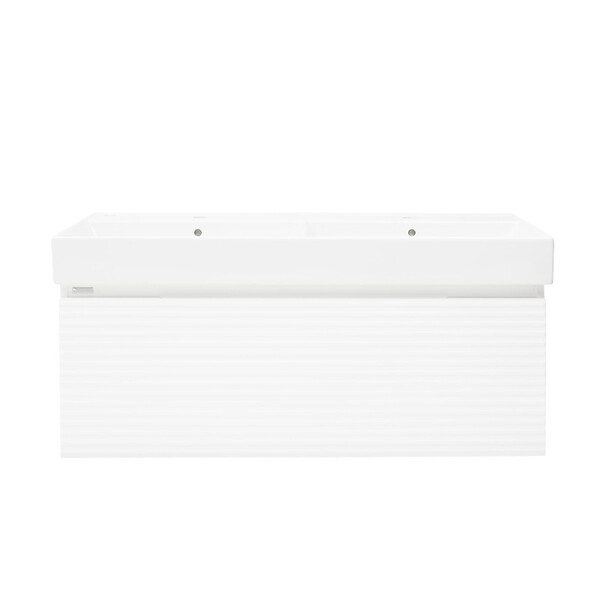 NATUREL - Naturel Meuble et lavabo salle de bain strié Naturel Savona 118x43x44,8 cm blanc brillant (SAVONA120BIU2) - large