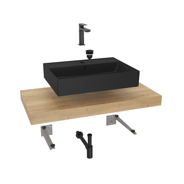 NATUREL - Naturel Ensemble de salle de bain SAT avec plaque sous lavabo Dolce 100x8x50 cm chêne halifax KSETDO15 - large