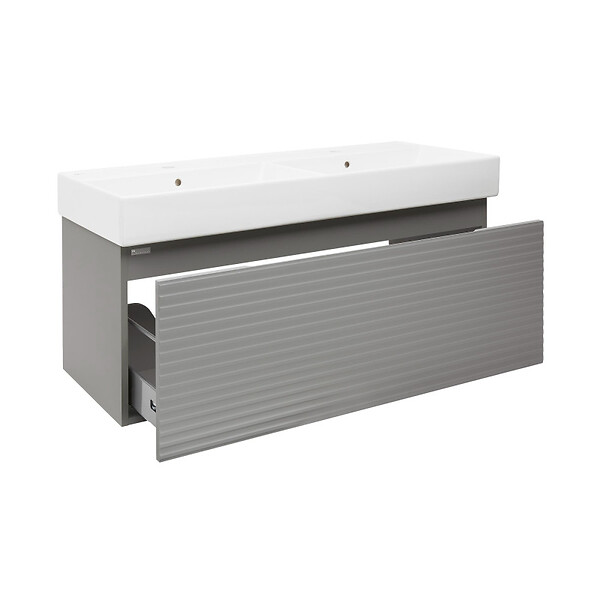 NATUREL - Naturel Meuble et vasque salle de bain strié Naturel Savona 118x43x44,8 cm gris mat (SAVONA120GMU2) - large