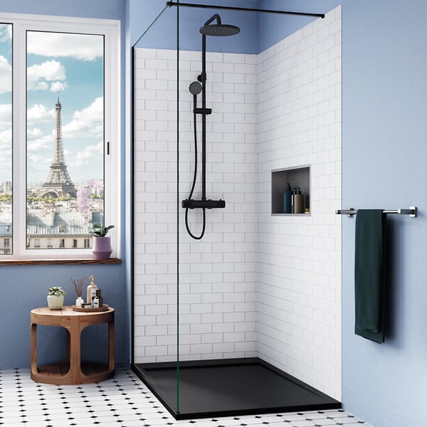 CERAMIA - Ceramia Alda Receveur de douche 120x80cm en pierre de synthèse durable, noir mat (ALD15-12080N) - large