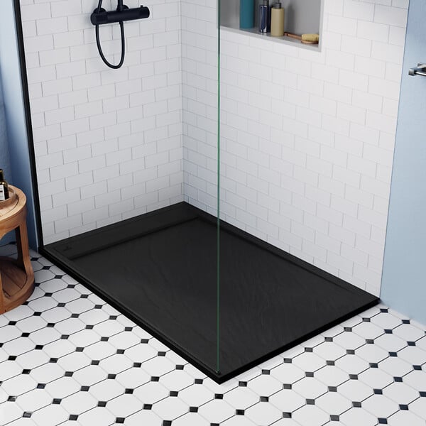 CERAMIA - Ceramia Alda Receveur de douche 120x80cm en pierre de synthèse durable, noir mat (ALD15-12080N) - large
