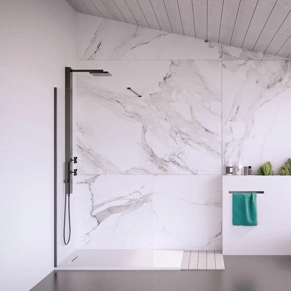 SWISS AQUA TECHNOLOGIES - Swiss Aqua Technologies Fusion Receveur de douche 140x80cm en marbre coulé, Blanc (SATFU14080BL) - large