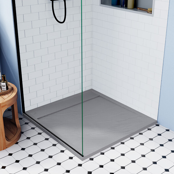 CERAMIA - Ceramia Alda receveur de douche 80x80cm en pierre de synthèse durable, gris mat (ALD15-8080G) - large