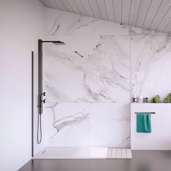 SWISS AQUA TECHNOLOGIES - Swiss Aqua Technologies Fusion Receveur de douche 160x90cm en marbre coulé avec siphon, Blanc (SATFU16090BL-S) - large