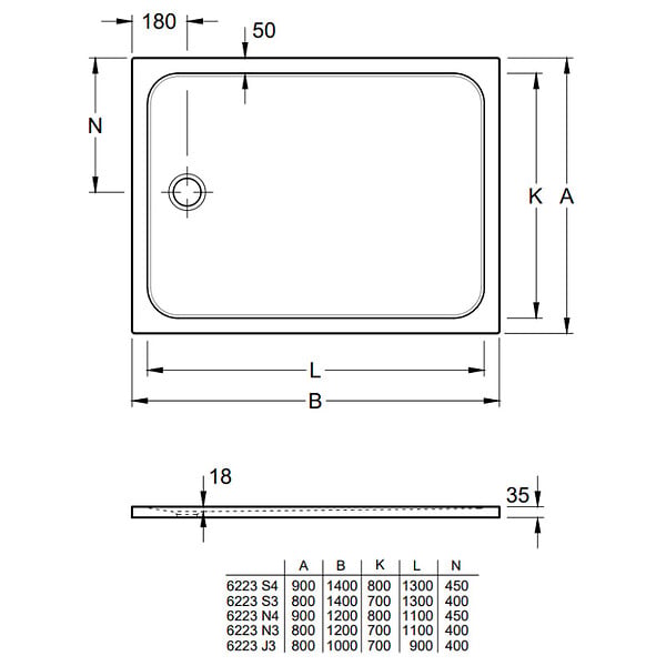 VILLEROY & BOCH - Lifetime Plus Receveur de douche rectangulaire 1000 x 800 x 35 mm, Antidérapant, Blanc (6223J301) - large