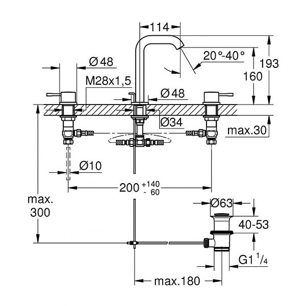 GROHE - Essence  Mélangeur 3 trous 1/2" Lavabo Taille M - large