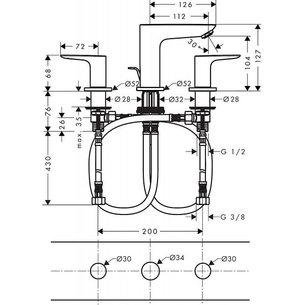 HANSGROHE - Hansgrohe Talis E Mélangeur de lavabo 3 trous 150, noir brossé, avec tirette et vidage (71733340) - large