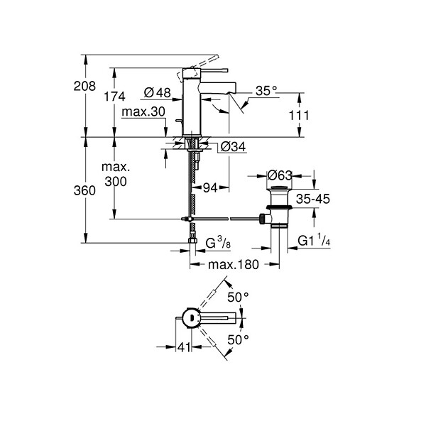 GROHE - Essence Mitigeur monocommande taille S avec tirette et vidage, cartouche en céramique, Chrome (24175001) - large