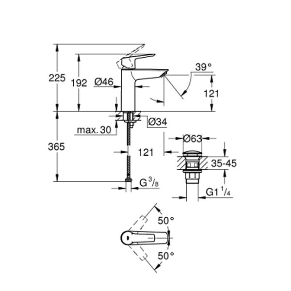 GROHE - Grohe Quickfix Mitigeur Lavabo avec vidage Push-Open, Taille M, Chrome (MM204020004002) - large