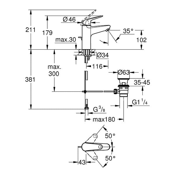 GROHE - Grohe Swift mitigeur monocommande lavabo, taille M, chrome (G24325001) - large