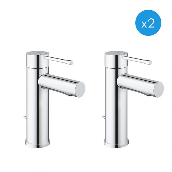 GROHE - Grohe Essence Lot de 2 mitigeurs monocommande 1/2" pour lavabo, Taille S, Chrome (32898001-DUO) - large