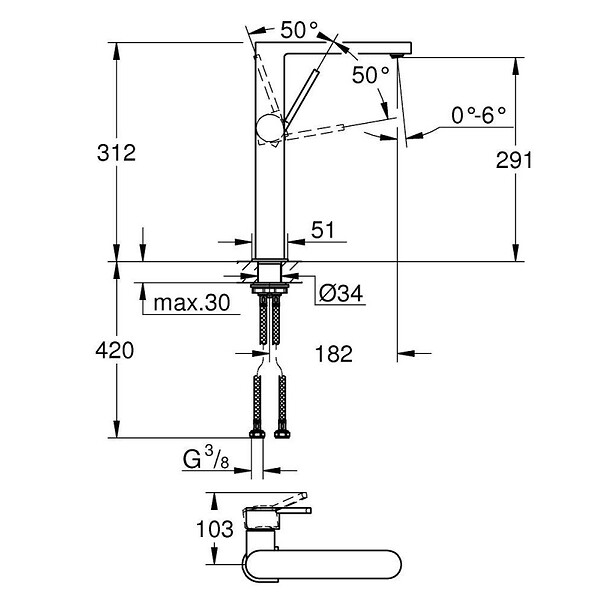 GROHE - GROHE PLUS MITIGEUR MONOCOMMANDE LAVABOTAILLE XL (32618003) - large