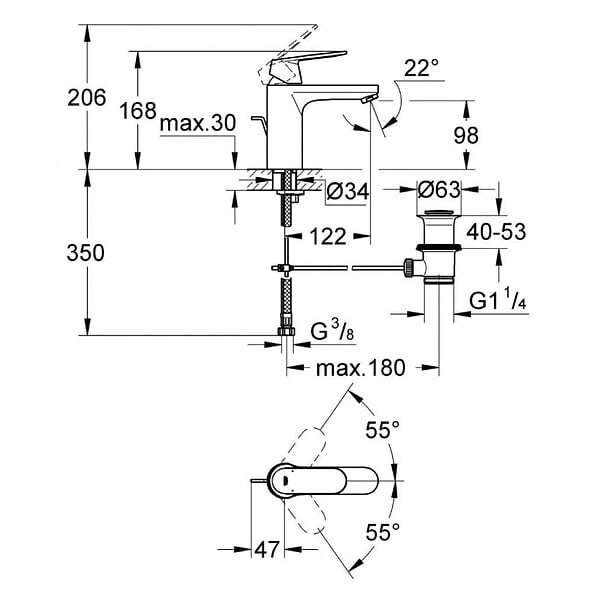 GROHE - Eurosmart Cosmopolitan - Lot de deux Mitigeurs Monocommande 1/2" Lavabo Taille M (23325000-DUO) - large