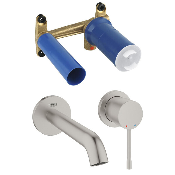 GROHE - Grohe Essence Set Mitigeur monocommande 2 trous, mural, Taille M + Corps d'encastrement, supersteel (29192DC1-SET) - large
