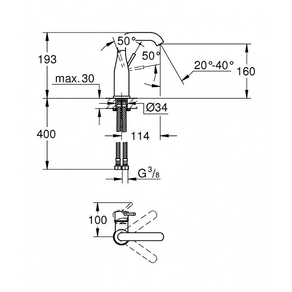GROHE - Essence Set Mitigeur monocommande 1/2" Lavabo Taille M + Bonde clic clac Grohe pour lavabo avec trop-plein (23463001-CLICCLAC) - large