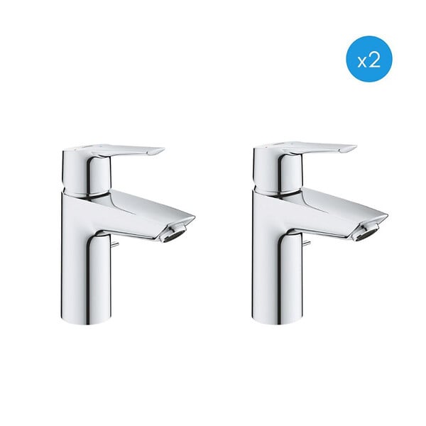 GROHE - Lot de 2 mitigeurs monocommande de lavabo, Avec vidage, Taille S, Chrome (31137002-DUO) - large