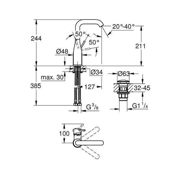 GROHE - Grohe Essence Mitigeur monocommande Lavabo Taille L, chrome (G23799001) - large